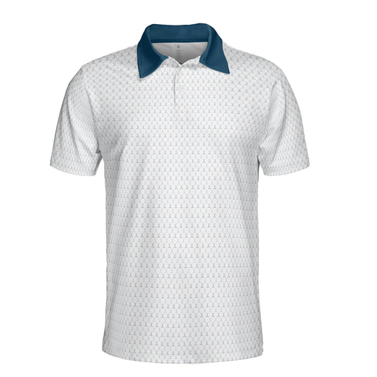 Golfer Polo Shirt for Men White Blue Moisture Wicking Short Sleeve Vacation Golf Top