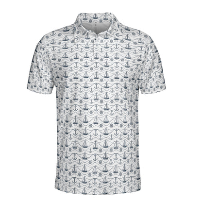 Mens Golf Polo Shirts Nautical Navy Short Sleeve Dry Fit Performance Moisture Wicking Casual Golf Shirts for Men