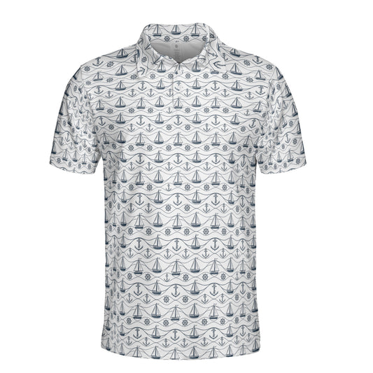 Mens Golf Polo Shirts Nautical Navy Short Sleeve Dry Fit Performance Moisture Wicking Casual Golf Shirts for Men
