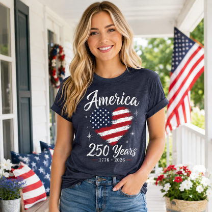 Women's 250th Anniversary USA Merchandise American Heart Shirt 4th of July Vintage Patriotic Graphic Tees