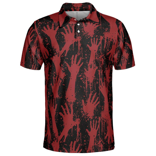 Bloody Zombie Hands Halloween Polo Shirt for Men Moisture Wicking Short Sleeve Golf Top
