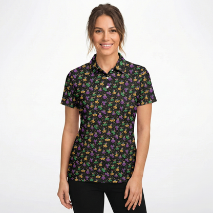 Mardi Gras Polo Shirts for Women Moisture Wicking Short Sleeve Golf Shirt
