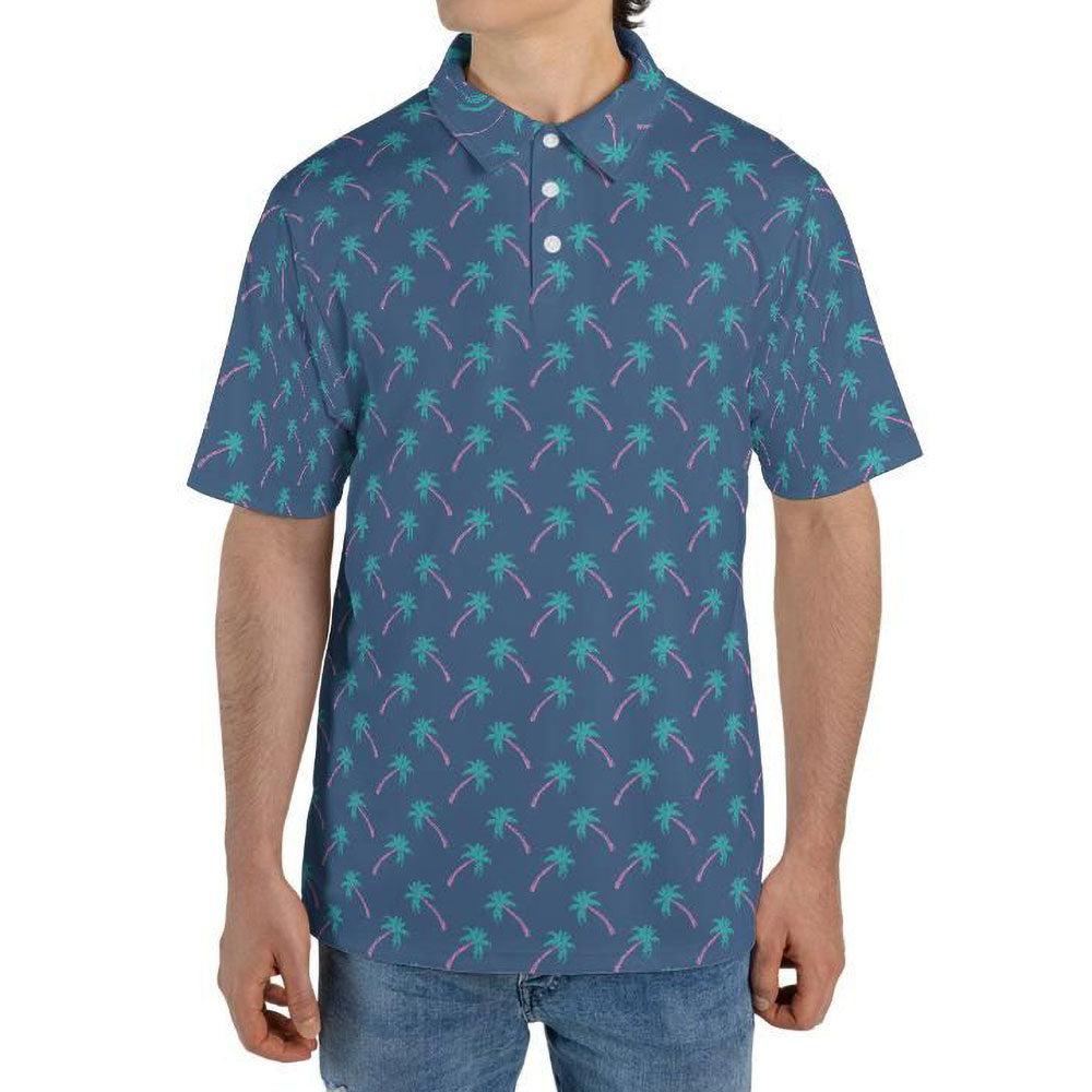 Mens Palm Tree Golf Shirt Moisture Wicking Short Sleeve Beach Polo Shirts for Men