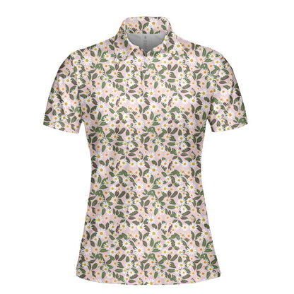 Cottagecore Polo Golf Shirt for Women Daisy Floral Boho Vintage Aesthetic Moisture Wicking Short Sleeve Top