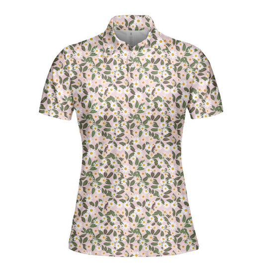 Cottagecore Polo Golf Shirt for Women Daisy Floral Boho Vintage Aesthetic Moisture Wicking Short Sleeve Top
