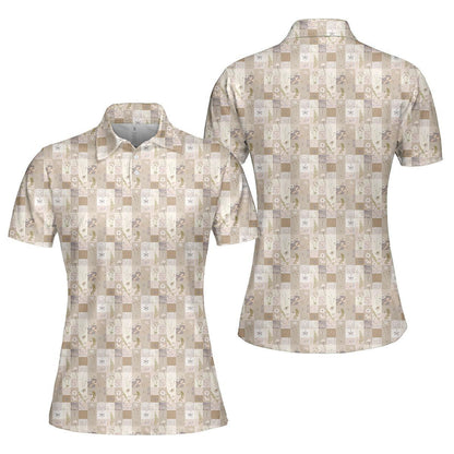 Cottagecore Polo Golf Shirt for Women Patchwork Aesthetic Vintage Floral Country Moisture Wicking Short Sleeve Top