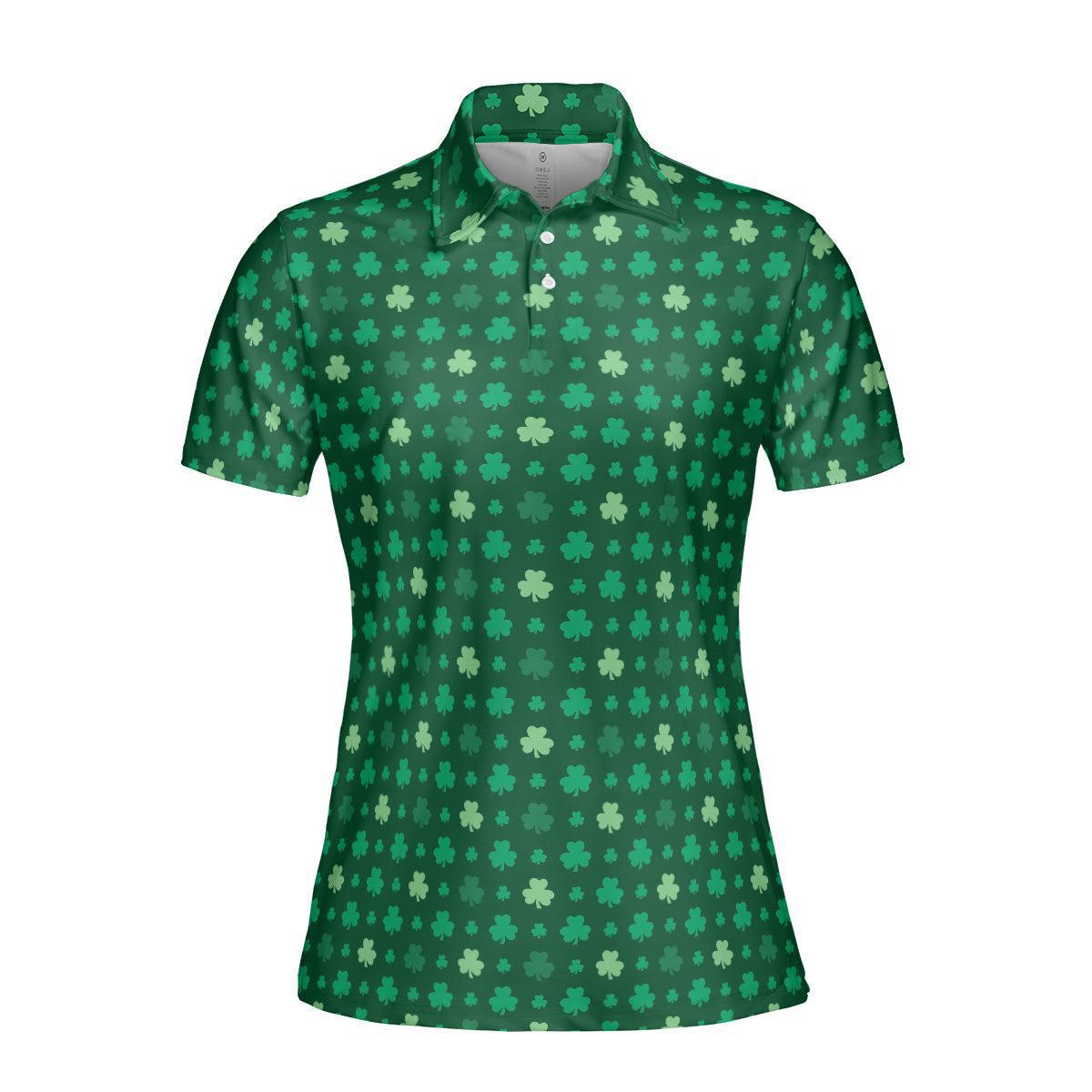 St Patricks Day Polo Golf Shirt for Women Lucky Shamrock Clover Print Moisture Wicking Short Sleeve Top