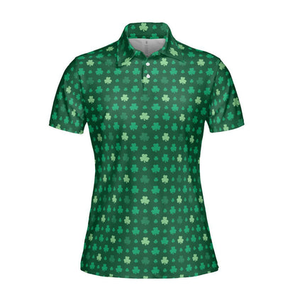 St Patricks Day Polo Golf Shirt for Women Lucky Shamrock Clover Print Moisture Wicking Short Sleeve Top