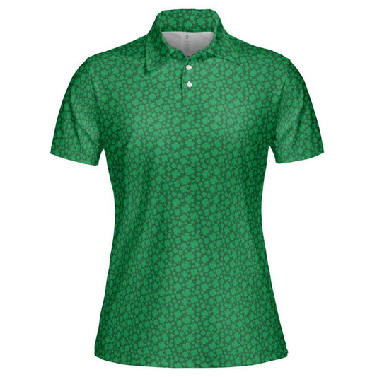 St Patrick's Day Polo Shirts for Women Clover Shirt Moisture Wicking Short Sleeve Golf Shirt