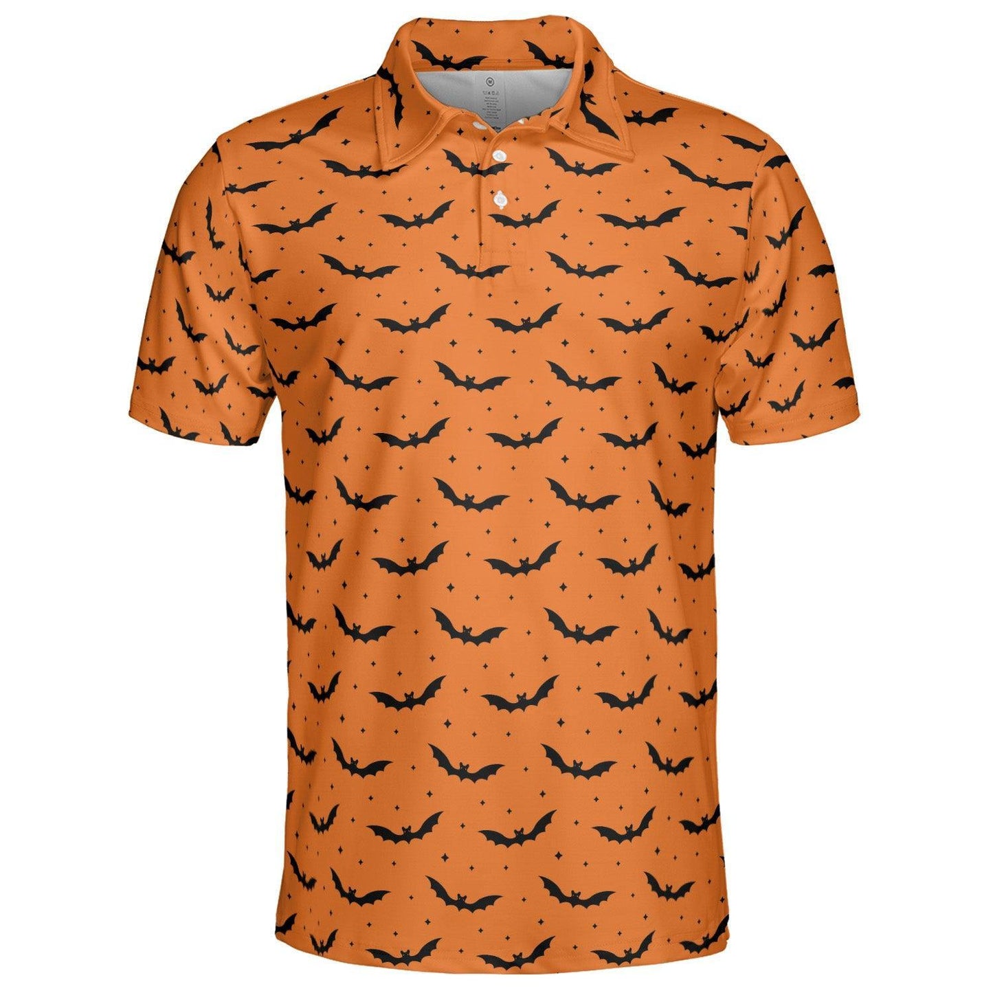 Halloween Bat Polo Shirt for Men Orange Black Spooky Print Moisture Wicking Short Sleeve Golf Top