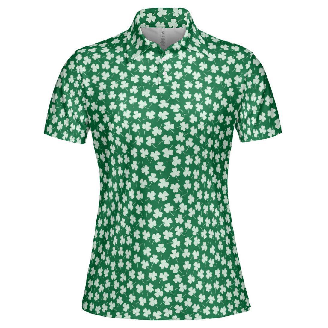 St Patricks Day Polo Golf Shirt for Women Shamrock Clover Print Moisture Wicking Short Sleeve Top