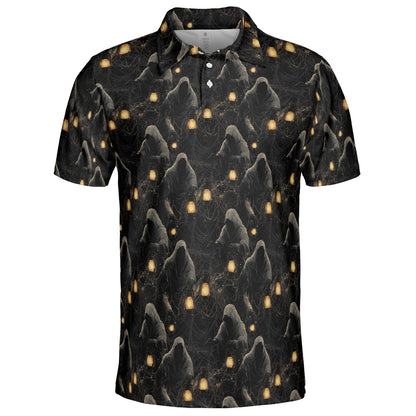 Grim Reaper Lantern Halloween Polo Shirt for Men Moisture Wicking Short Sleeve Golf Top