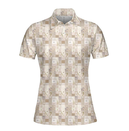 Cottagecore Polo Golf Shirt for Women Patchwork Aesthetic Vintage Floral Country Moisture Wicking Short Sleeve Top