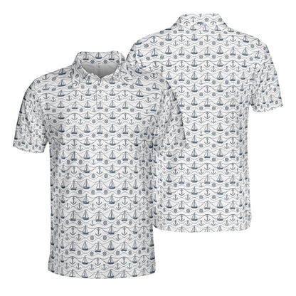 Mens Golf Polo Shirts Nautical Navy Short Sleeve Dry Fit Performance Moisture Wicking Casual Golf Shirts for Men