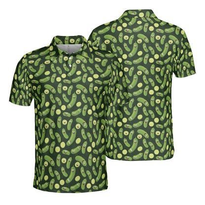 Mens Golf Polo Shirts Funny Pickles Short Sleeve Dry Fit Performance Moisture Wicking Casual Golf Shirts for Men