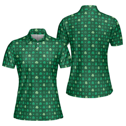 St Patricks Day Polo Golf Shirt for Women Lucky Shamrock Clover Print Moisture Wicking Short Sleeve Top