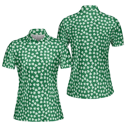 St Patricks Day Polo Golf Shirt for Women Shamrock Clover Print Moisture Wicking Short Sleeve Top