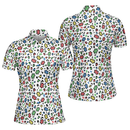 Autism Awareness Shirt for Women Polo Golf Puzzle Print Teacher Outfit Moisture Wicking Short Sleeve Top