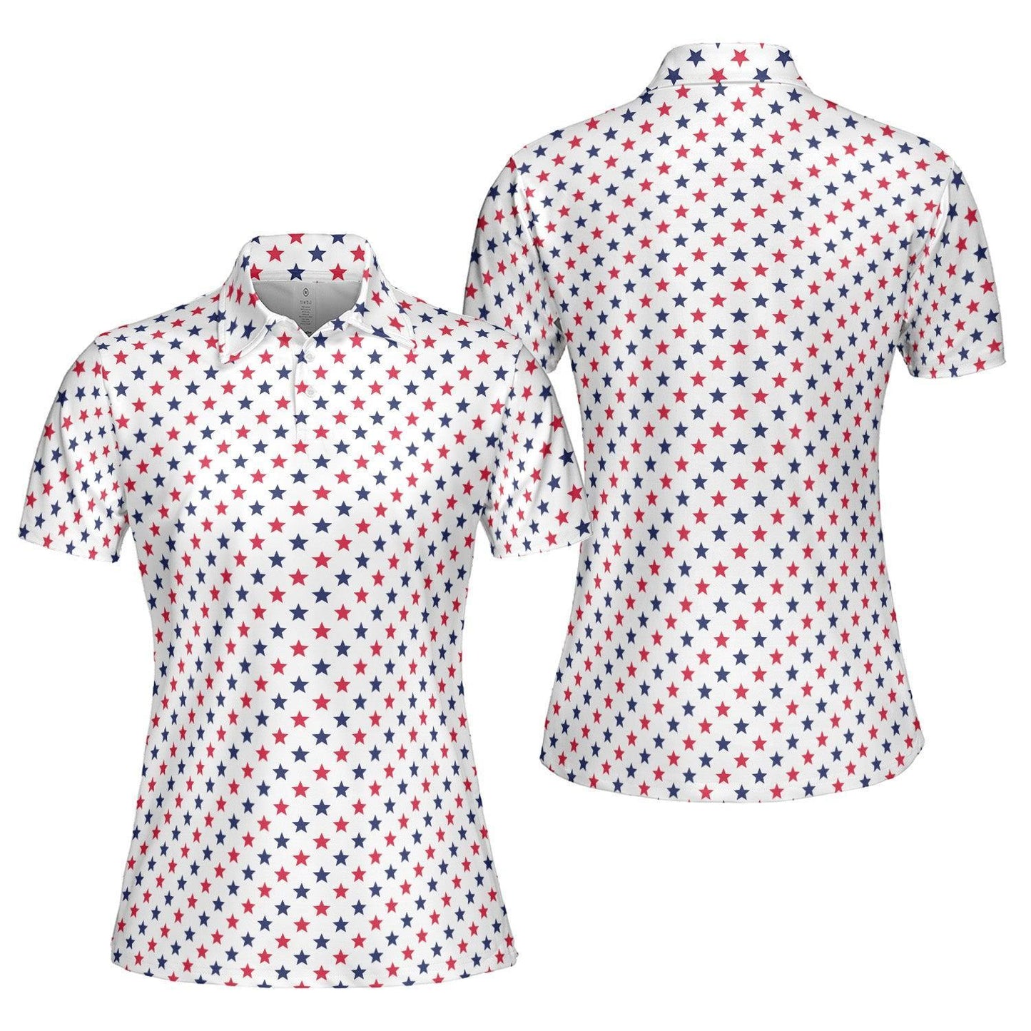 4th of July White Polo Patriotic Golf Shirt for Women Red and Blue Stars Moisture Wicking Summer Top