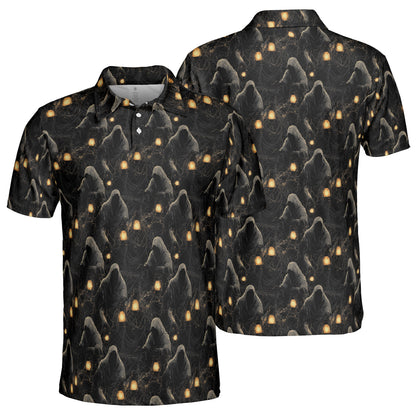 Grim Reaper Lantern Halloween Polo Shirt for Men Moisture Wicking Short Sleeve Golf Top