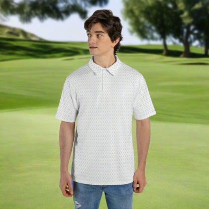 Golf Club Polo Shirt for Men White Navy Blue Moisture Wicking Short Sleeve Golf Top