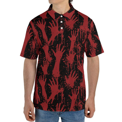 Bloody Zombie Hands Halloween Polo Shirt for Men Moisture Wicking Short Sleeve Golf Top