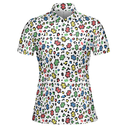 Autism Awareness Shirt for Women Polo Golf Puzzle Print Teacher Outfit Moisture Wicking Short Sleeve Top