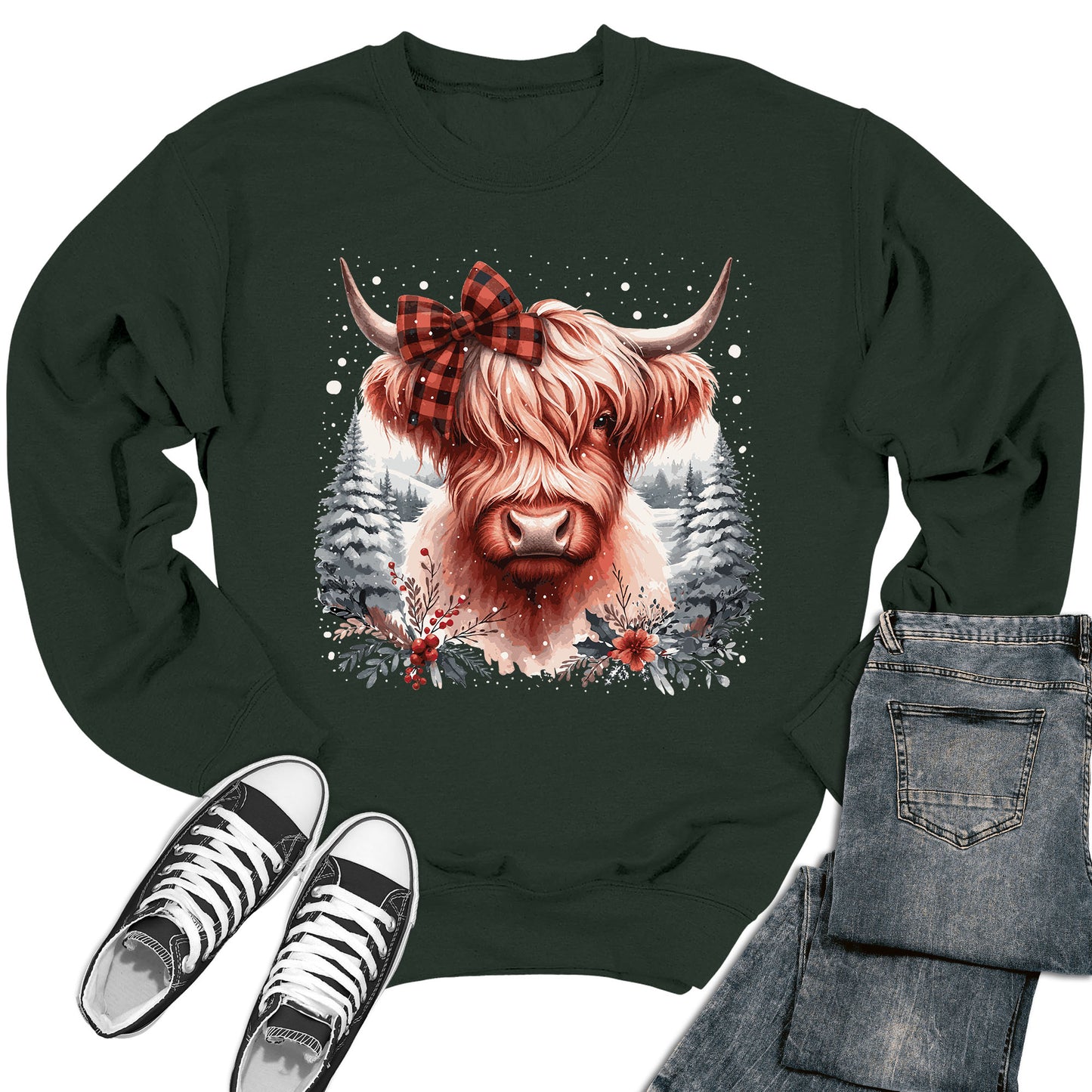 Women's Christmas Highland Cow Crewneck Sweatshirt