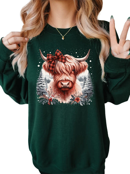 Women's Christmas Highland Cow Crewneck Sweatshirt