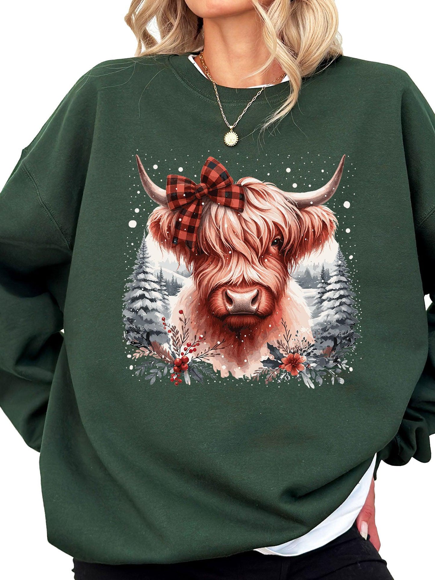 Women's Christmas Highland Cow Crewneck Sweatshirt