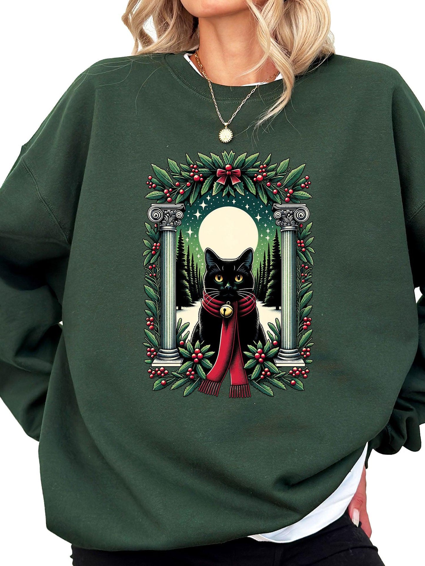 Women's Christmas Cat Red Scarf Crewneck Sweatshirt