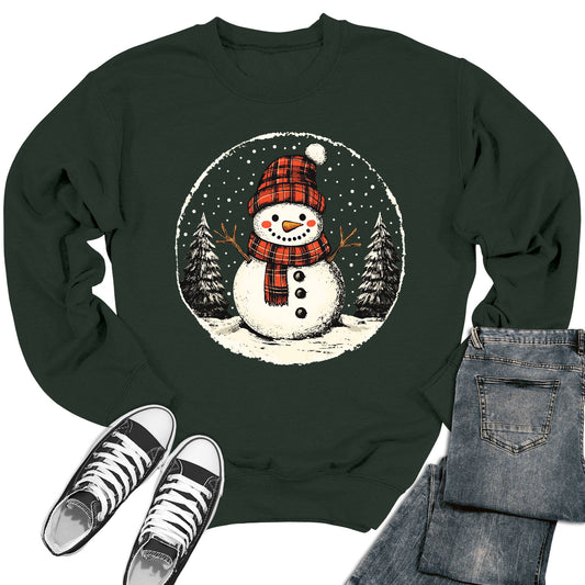 Women's Vintage Snowman Buffalo Plaid Crewneck Sweatshirt