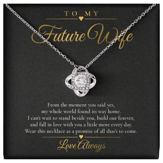 To My Future Wife Love Knot Necklace, White Gold Finish, message card box