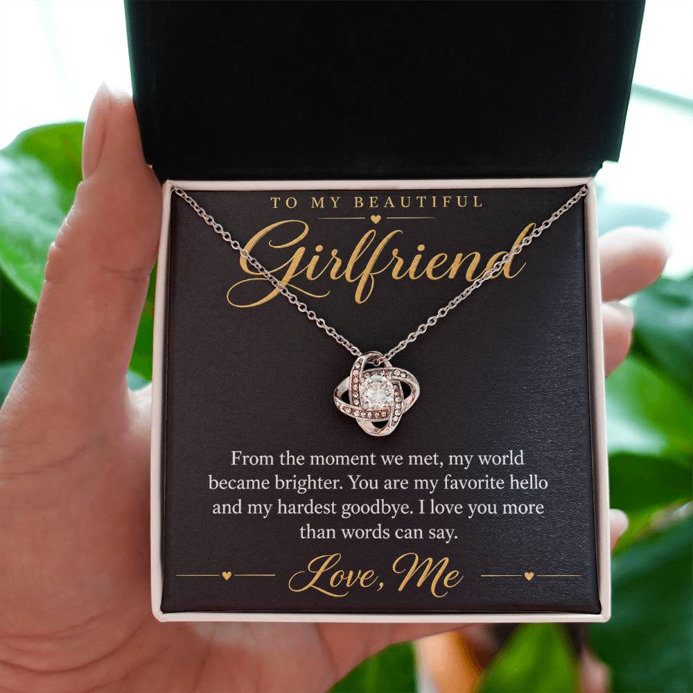 To My Beautiful Girlfriend soulmate necklace - 14K White Gold Finish / Standard Box - message card in hand