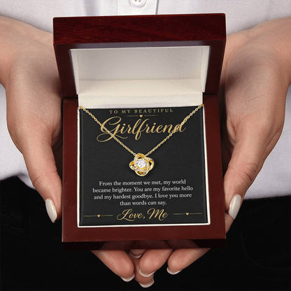 To My Beautiful Girlfriend soulmate necklace - 18K Yellow Gold Finish / Luxury Box - message card in hand