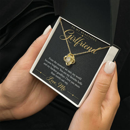 To My Beautiful Girlfriend soulmate necklace - 18K Yellow Gold Finish / Standard Box - message card in hand