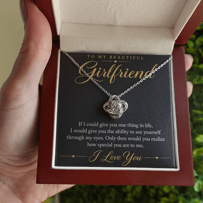To My Beautiful Girlfriend soulmate necklace - 14K White Gold Finish / Luxury Box - message card in hand