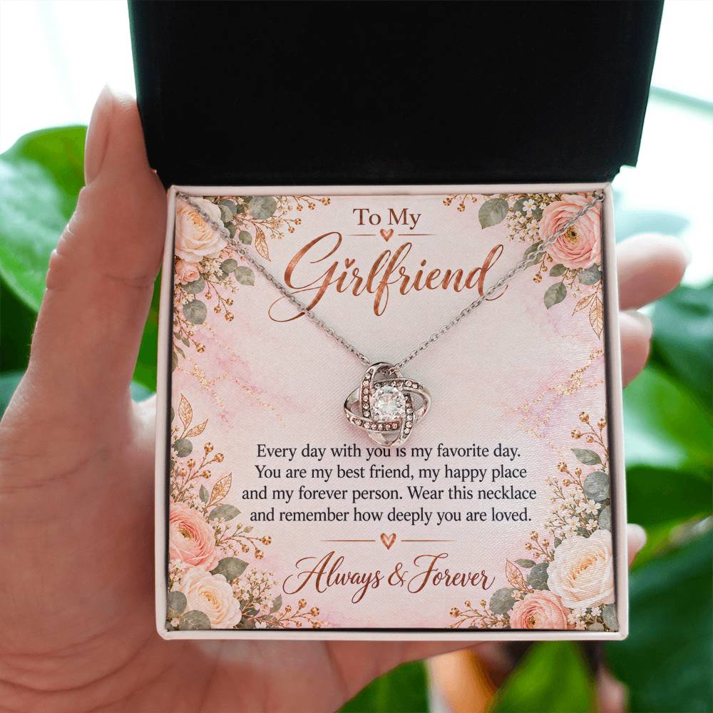 To My Girlfriend soulmate necklace - 14K White Gold Finish / Standard Box - message card in hand
