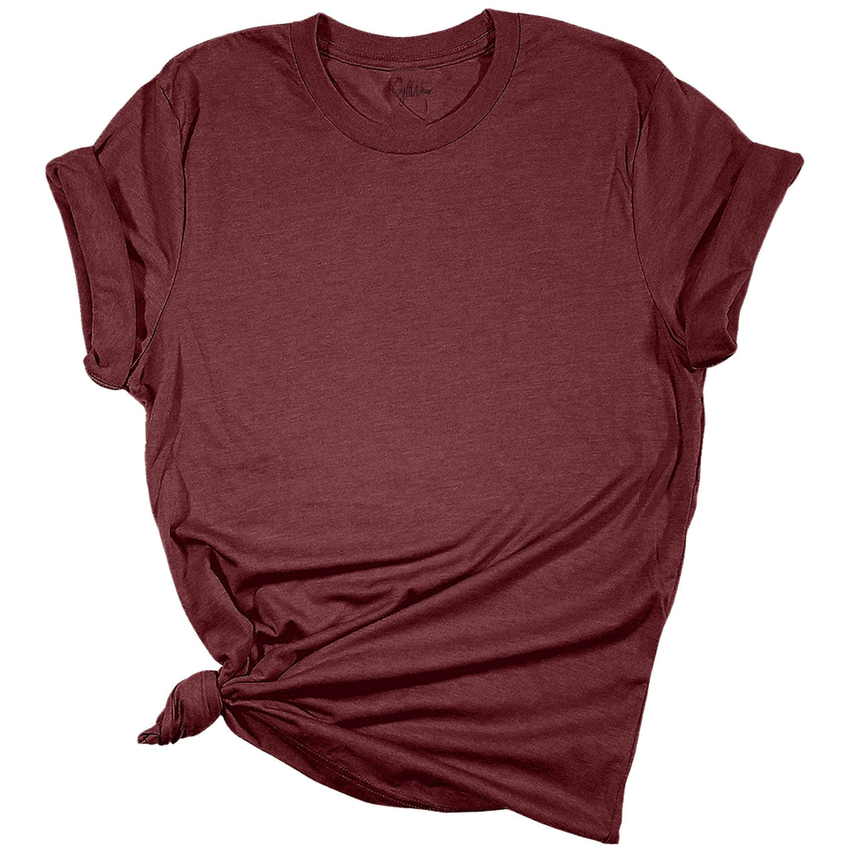 Women's Christmas blank tee - Heather Cardinal - GyftWear inside neck label