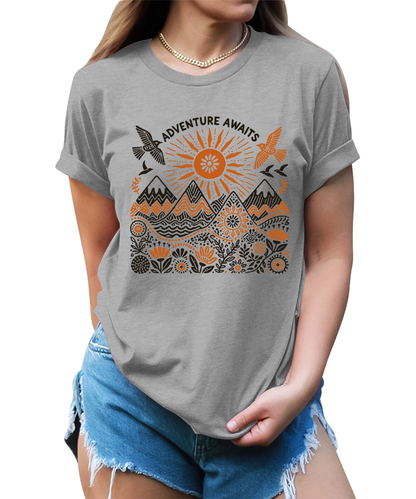 Wonderful Adventure Awaits Nature Graphic Tees for Women