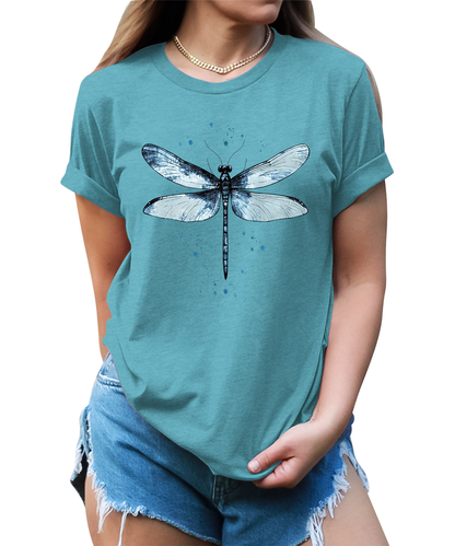 Women's Graphic Tees Casual Summer Vintage Dragonfly Printed Short Sleeve Cute T Shirts Tops