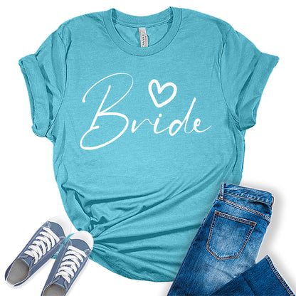 Women's Bride Shirt Cute Bridal Party White Letter Print Graphic Tees