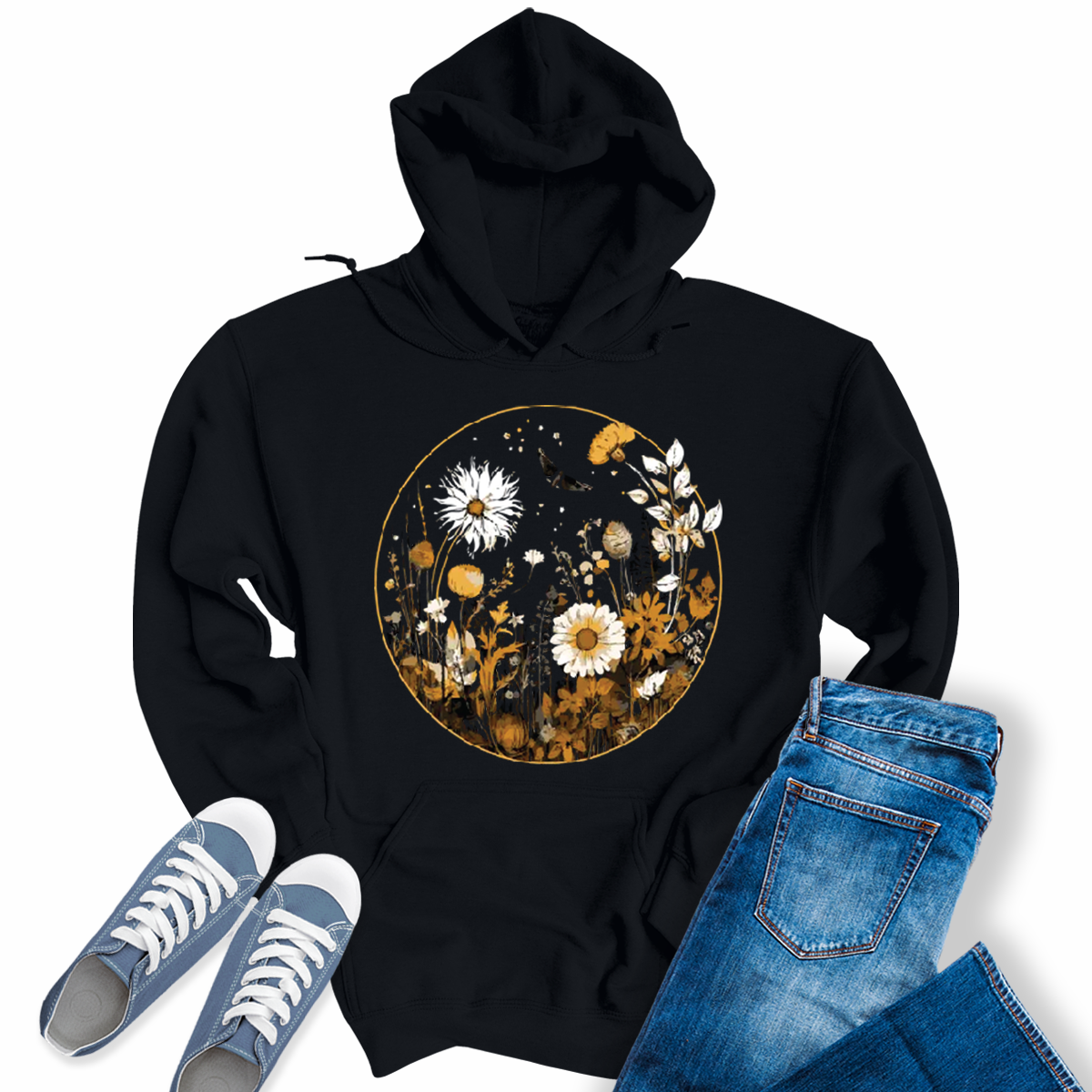 Vintage Wildflower Moon Plant Sunflower Hoodie