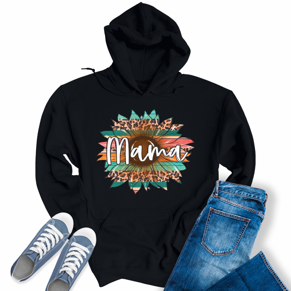 Mama Serape Leopard Print Sunflower Graphic Women's Hoodie