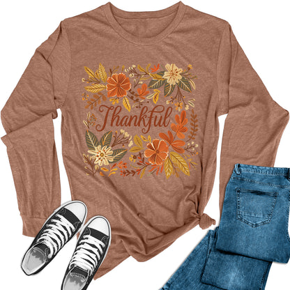 Women's Thankful Autumn Fall Long Sleeve Graphic Tees