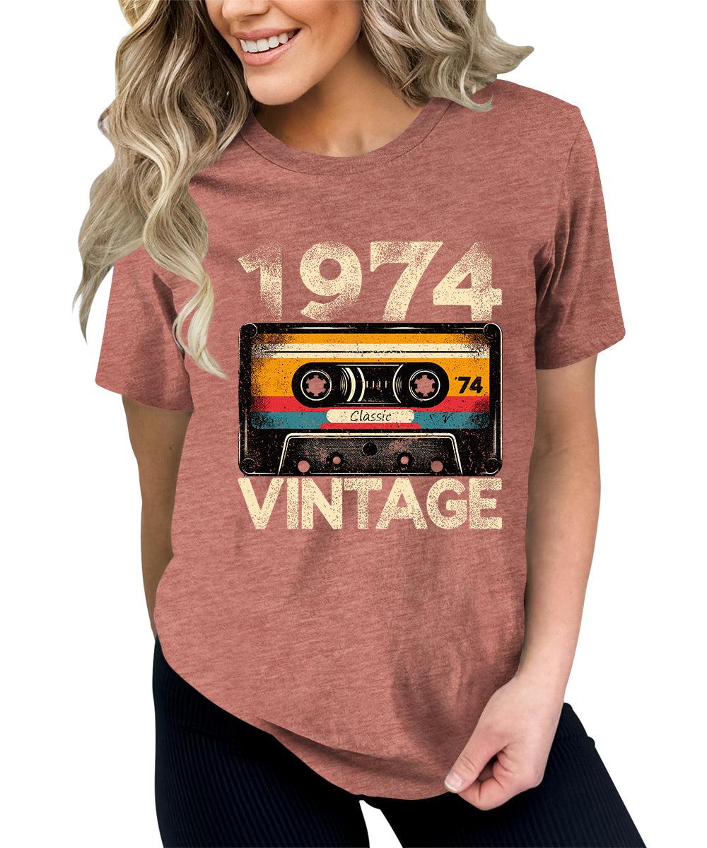 1974 Cassette Vintage Shirt 50th Birthday Graphic Tees For Women