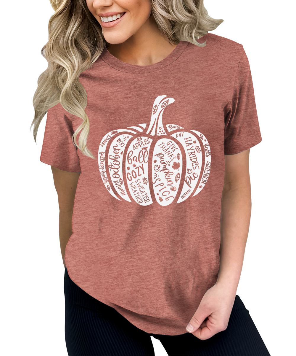 Women's Cute Pumpkin Shirt Fall Thanksgiving Graphic Tees