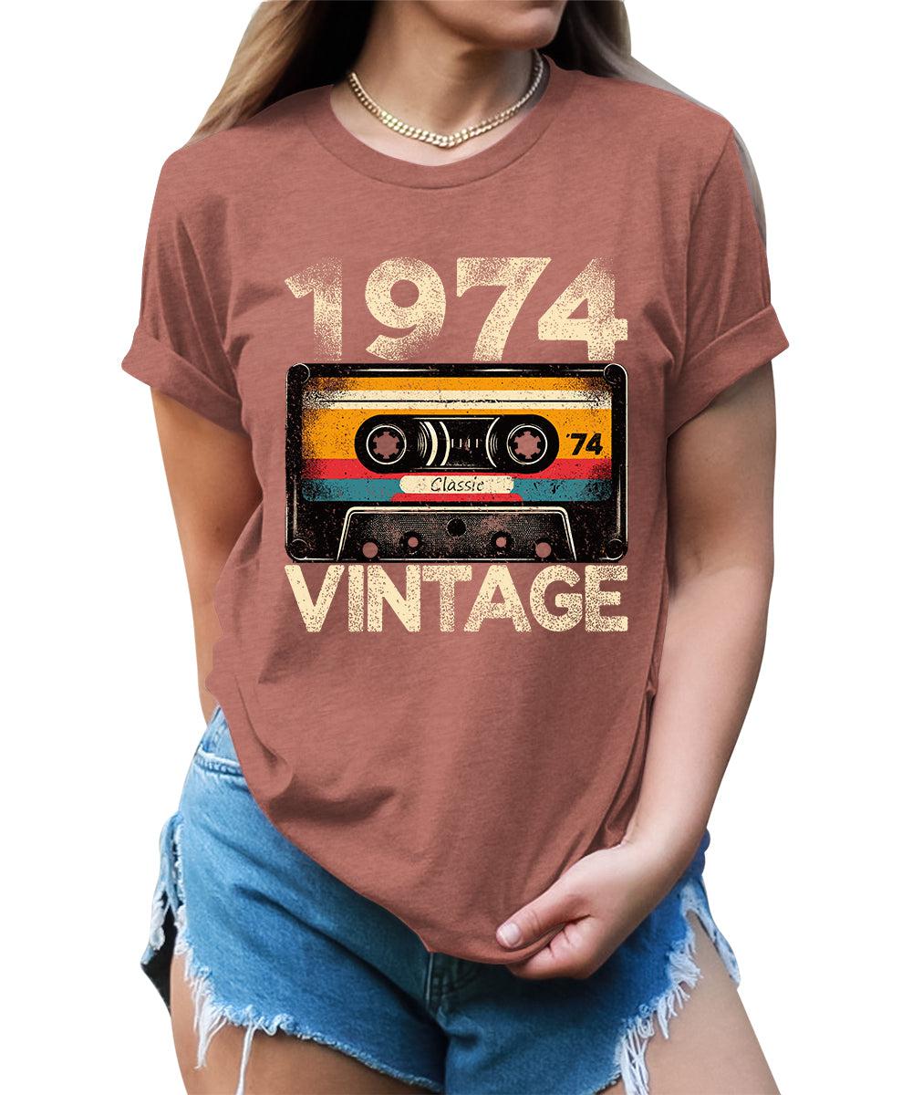 1974 Cassette Vintage Shirt 50th Birthday Graphic Tees For Women