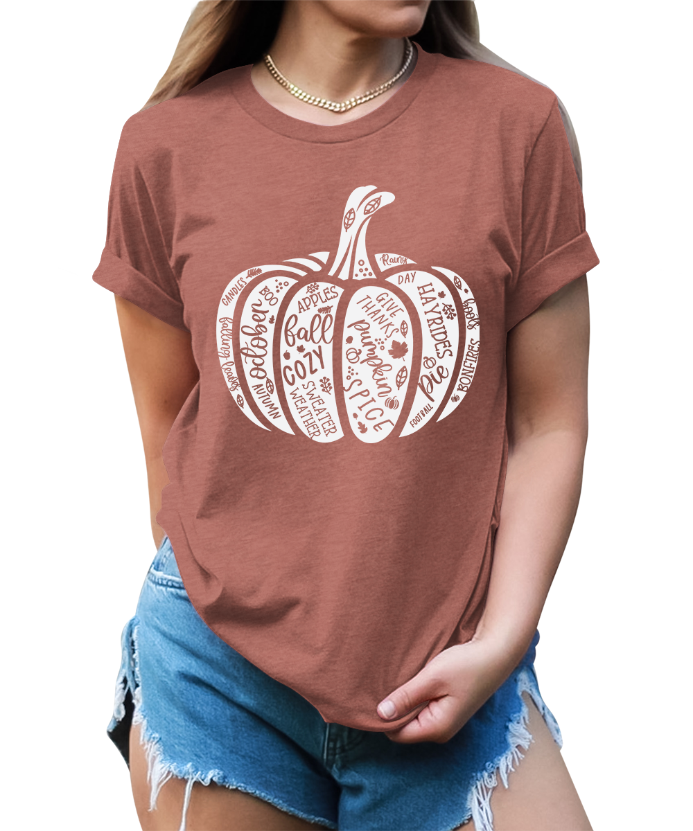 Women's Cute Pumpkin Shirt Fall Thanksgiving Graphic Tees