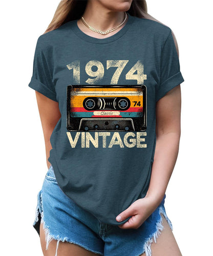 1974 Cassette Vintage Shirt 50th Birthday Graphic Tees For Women